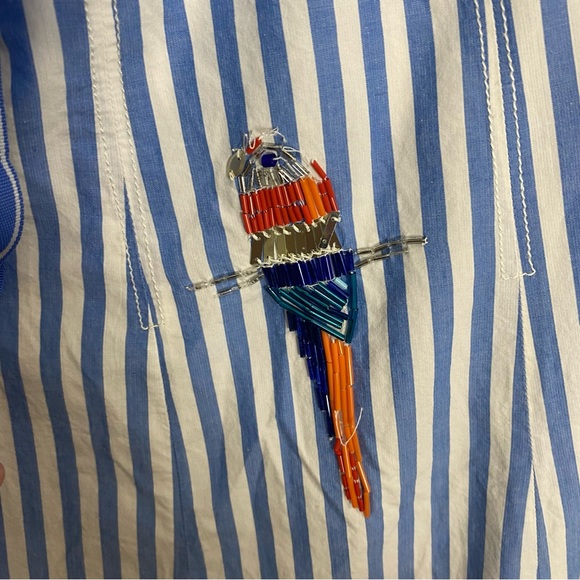 Anthropologie Maeve Tie Back A Line Maxi Dress Striped Blue Beaded Birds 22W - Picture 13 of 16